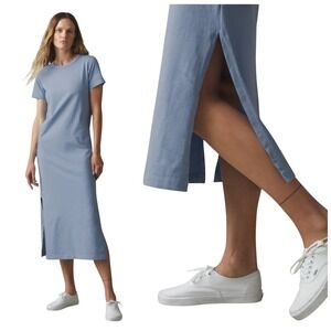American Giant T-Shirt Dress Casual Side Slit Comfy‎ Everyday Blue S